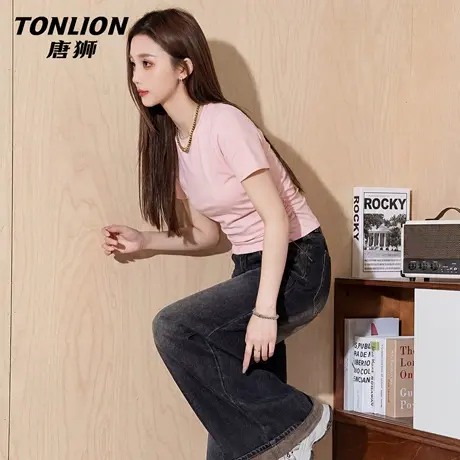 唐狮官方修身短袖t恤女2026新款春显瘦打底特别好看的掐腰上衣VC图片
