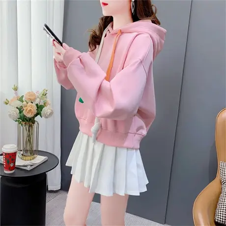 超火短款小个子连帽卫衣女春季2023年新款韩版宽松设计感百搭上衣商品大图