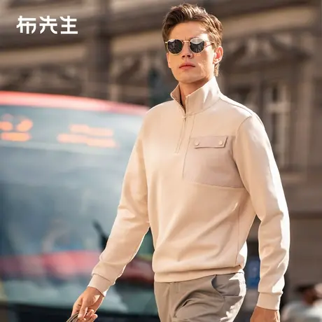 MrBu布先生拉链立领加厚长袖t恤2023秋冬几何贴袋男款卫衣BT12167商品大图