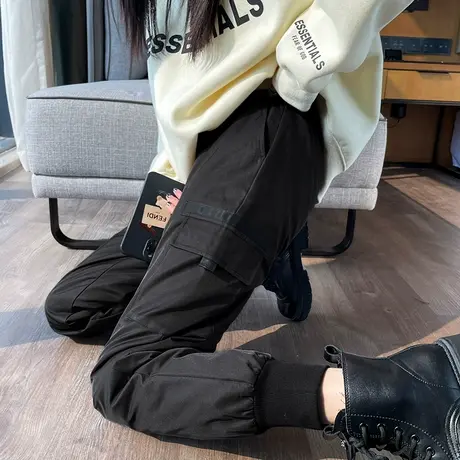 黑色羽绒裤女外穿秋冬2023新款时尚加绒宽松束脚休闲工装保暖棉裤商品大图