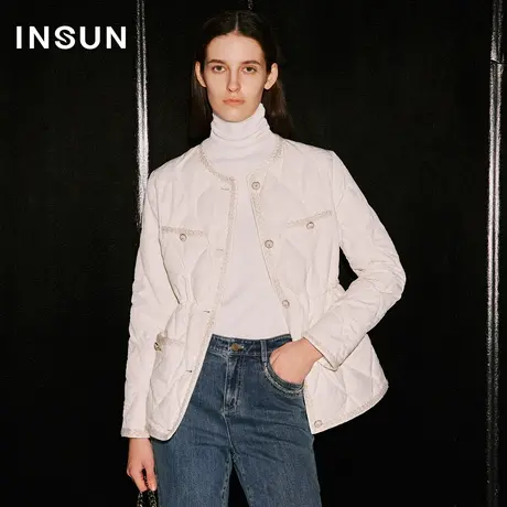 【官方直播】恩裳COVER装3D褶皱雪花状立体提花织带香风羽绒服图片