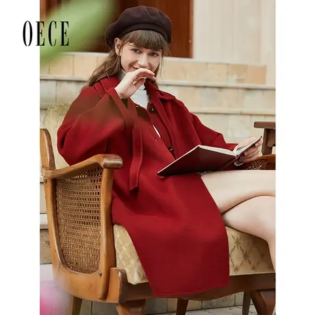 【买1送1】Oece2022冬新款 复古中长款双面呢子大衣羊毛呢外套商品大图