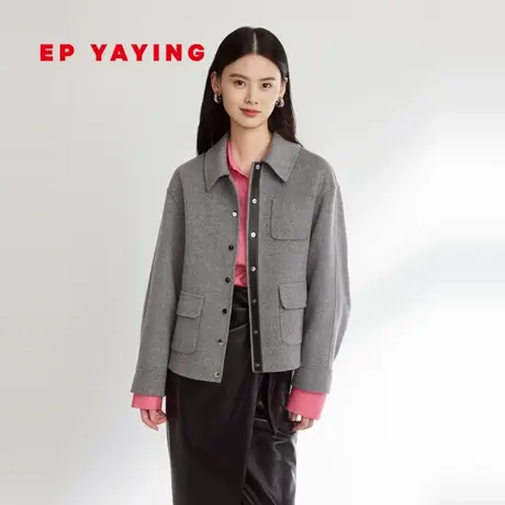 EP YAYING雅莹女装 灰色质感绵羊毛羊绒短外套 2023秋冬新款1250A商品大图