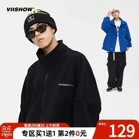 VIISHOW男士外套秋冬立领摇粒绒宽松夹克男潮牌刺绣情侣上衣ins潮商品大图