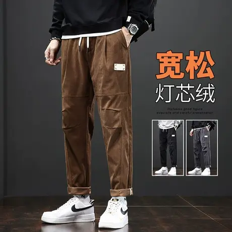 秋冬款设计感男士高街灯芯绒潮牌工装冬季2023年新款痞帅休闲裤子商品大图