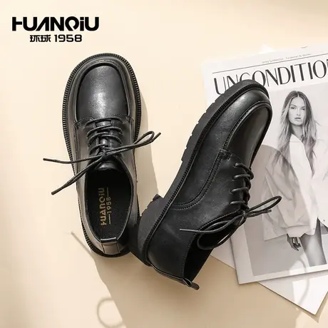 环球英伦风小皮鞋女2023年春季新款系带单鞋百搭复古学院风女鞋子商品大图