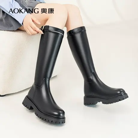 奥康女鞋 2023冬季新款厚底时尚休闲英伦风长筒时装骑士靴子百搭商品大图