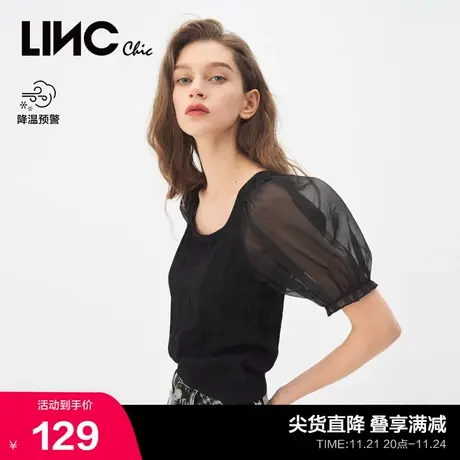 LINCCHIC金羽杰上衣女浪漫复古宫廷泡泡袖针织上衣S212SW124商品大图