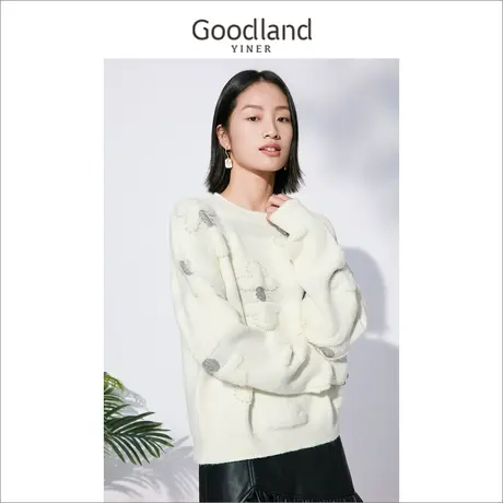 *Goodland美地女装冬季长袖慵懒风套头毛衣重工钉珠针织衫商品大图