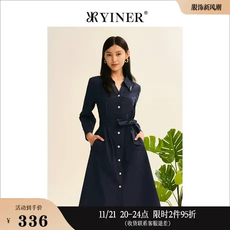 YINER音儿线上专选女装秋季收腰显瘦中长款休闲外套商品大图