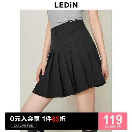 乐町基础百褶裙女裙子2023春季新款小黑裙拼接腰头西装短裙半身裙图片