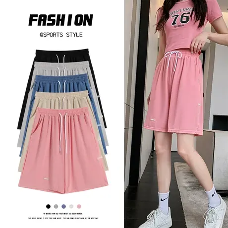 冰丝短裤女夏季薄款2023年新款宽松高腰直筒休闲阔腿运动五分裤子商品大图