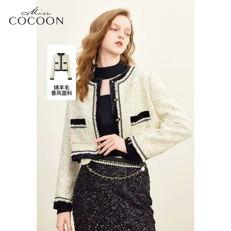 MISSCOCOON千金玛德琳撞色复古丝绒拼接小香风2023秋冬季新款外套图片