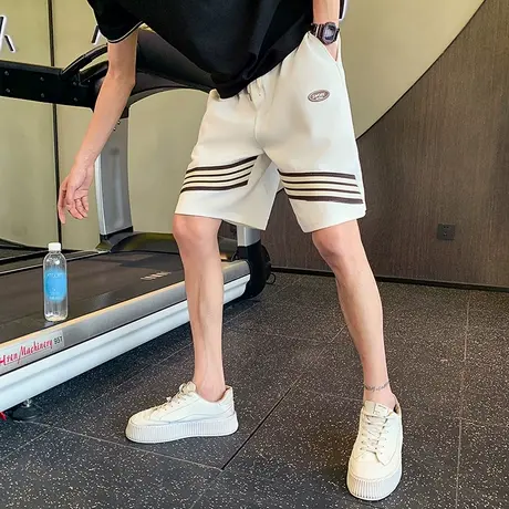 夏季五分短裤男新款小众潮牌条纹设计高级感时尚潮男直筒休闲卫裤商品大图