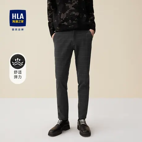 HLA/海澜之家绅士格纹休闲裤亲肤服帖修身半松紧腰舒适微弹裤子男图片