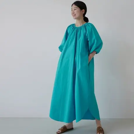 新款松紧领子五分袖连衣裙女中长款韩版宽松大码系带收腰两穿裙子图片