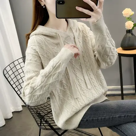 连帽毛衣女秋冬2023年新款爆款上衣宽松洋气外穿内搭针织衫女外套商品大图