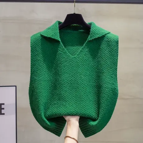 短款方领针织马甲背心女2023秋装新款宽松外穿上衣叠穿毛衣坎肩潮图片