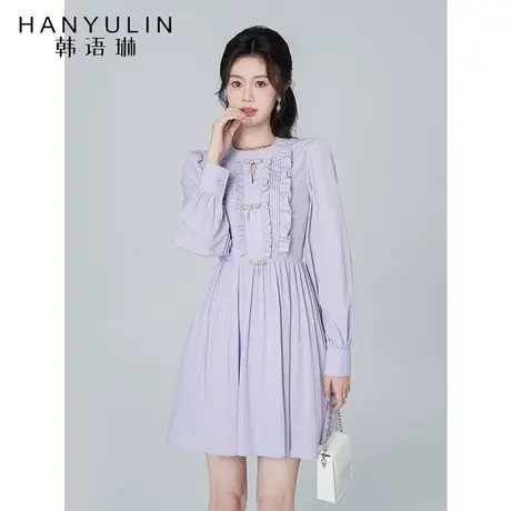 韩语琳长袖连衣裙女春秋2023新款法式气质收腰显瘦高级感别致裙子图片