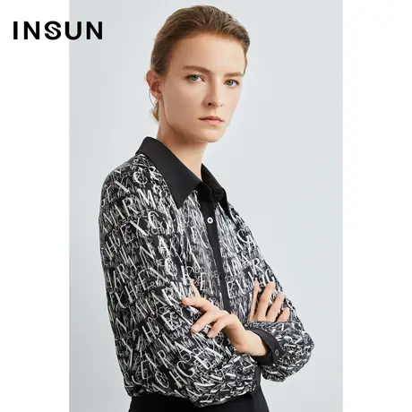 INSUN恩裳线上专选秋季休闲字母印花百搭衬衫图片