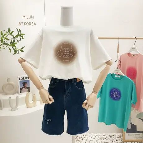 ins港味原宿风涂鸦小熊T恤2022春夏季韩国东大门甜美短袖上衣姐妹图片