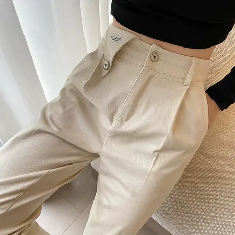米白色休闲裤女春秋季2024年新款宽松老爹裤高腰显瘦萝卜哈伦裤子商品大图