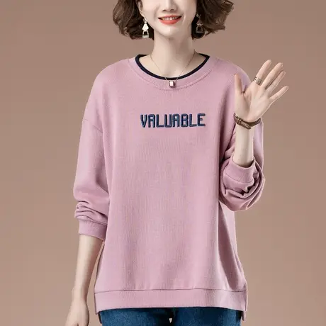 秋冬新款加肥加大码女装卫衣宽松中年妈妈洋气打底衫百搭休闲显瘦商品大图