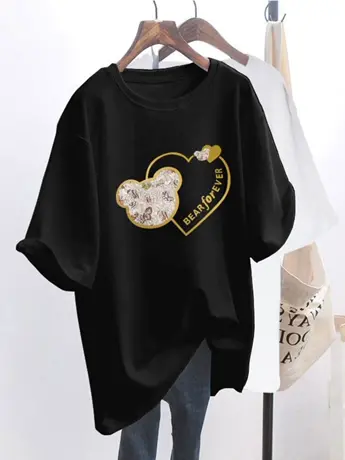 美式复古白色仿棉质感短袖t恤女夏季宽松独特别致正肩情侣装上衣商品大图