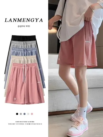 冰丝短裤女夏季薄款显瘦宽松高腰直筒中裤休闲阔腿裤运动五分裤子图片