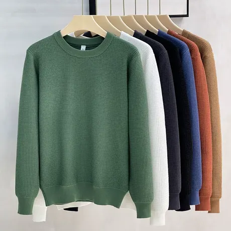 男装秋冬季肌理感提花弹力圆领毛衣男士保暖针织衫打底衫内搭毛衫商品大图