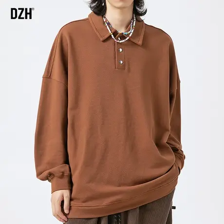 男士翻领polo衫男长袖2023新款美式慵懒chic卫衣秋季纯棉上衣秋装商品大图