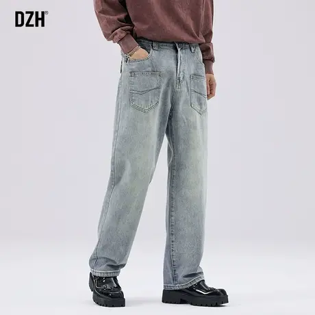 男士浅蓝色复古牛仔裤男秋季宽松直筒休闲裤子男款美式高街老爹裤图片