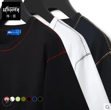 伟臣潮牌大码男装夏季纯色短袖T恤胖子加肥加大宽松圆领半袖体恤商品大图