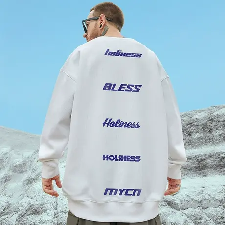 国潮oversize大码男潮牌ins圆领嘻哈胖子秋冬季加肥加大加绒卫衣商品大图