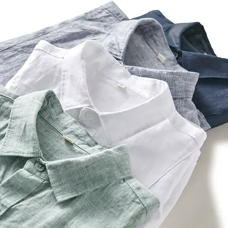 亚麻白衬衫男休闲长袖棉麻男装上衣春季新款韩版潮流宽松衬衣外套图片