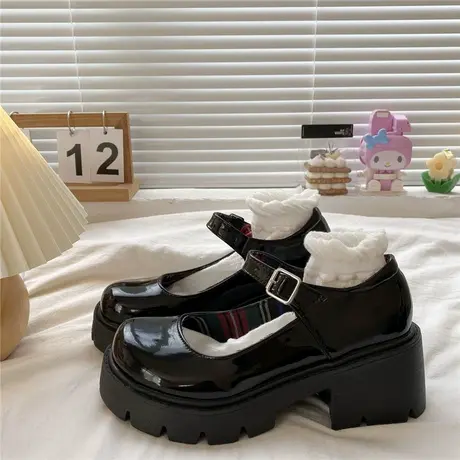 玛丽珍鞋女日系jk2024年春秋新款厚底粗跟黑色复古配裙子小皮鞋子商品大图