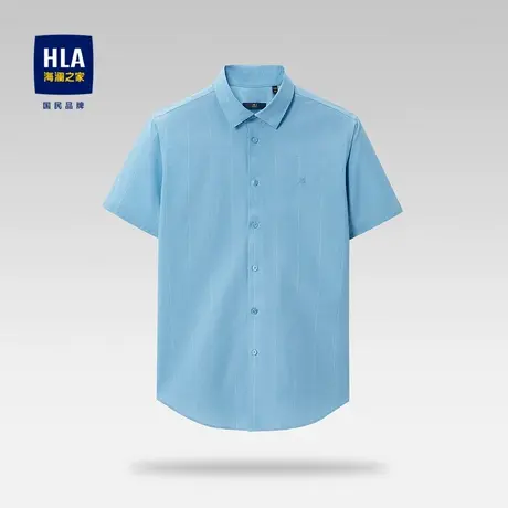 HLA/海澜之家易打理短袖休闲衬衫时尚格子纯棉亲肤刺绣短衬男图片