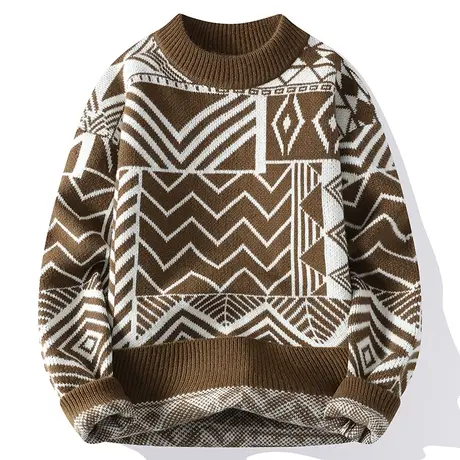 毛衣男士加厚潮流保暖冬装线衣秋冬季宽松青年学生几何打底针织衫商品大图
