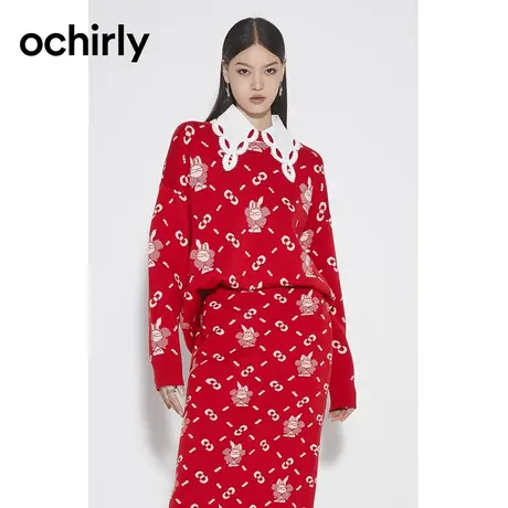 【品牌甄选】黑标系列 欧时力设计感复古老花毛衣女2023新款秋装图片