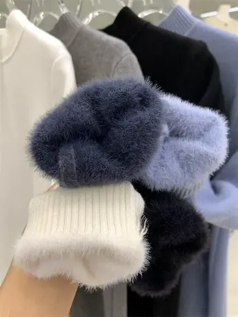 一体绒打底衫2024秋冬季新款圆领百搭显瘦百搭基础长袖针织上衣女图片