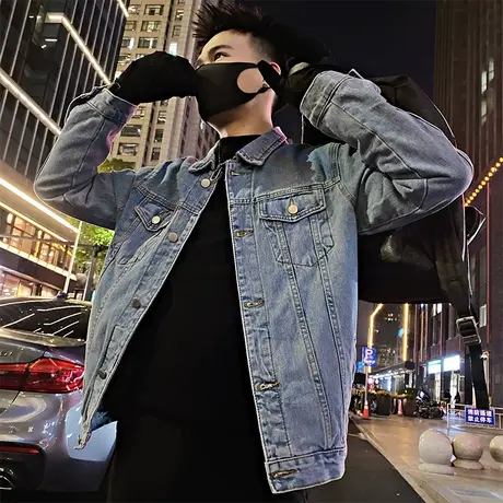 潮牌痞帅牛仔外套男春秋季韩版网红潮男百搭褂子简约机车夹克上衣商品大图