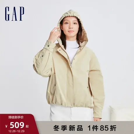 Gap女装早春时尚宽松中长款拉链立领连帽外套高级休闲上衣889888图片