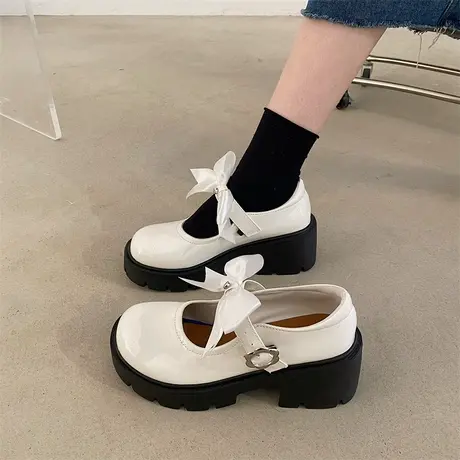 法式玛丽珍小皮鞋女春2024新款配裙子厚底增高跟鞋粗跟单鞋女鞋子图片