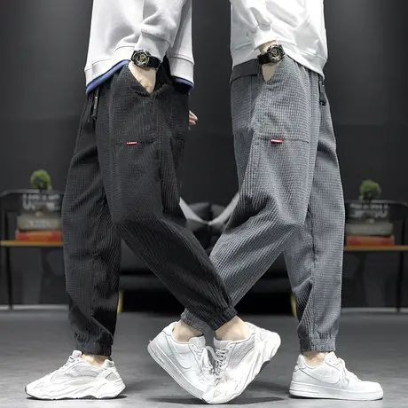 日系华夫格运动卫裤男春秋季束脚宽松高级感透气休闲长裤子男潮牌商品大图