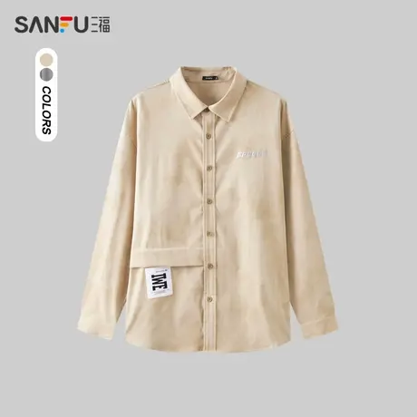 三福2024春季男士字母印花扎染长衬衫 机能潮酷翻领上衣482423商品大图