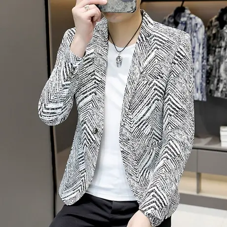 夜场男士帅气西装潮牌个性炸街斑马纹网红小西服春秋季发型师外套商品大图