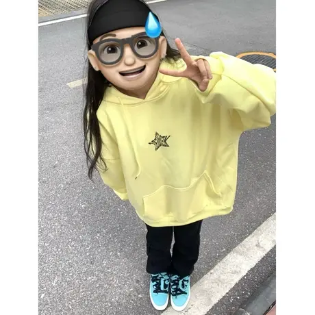 奶黄色卫衣女秋冬加绒oversize小众宽松慵懒风设计感连帽外套潮牌商品大图