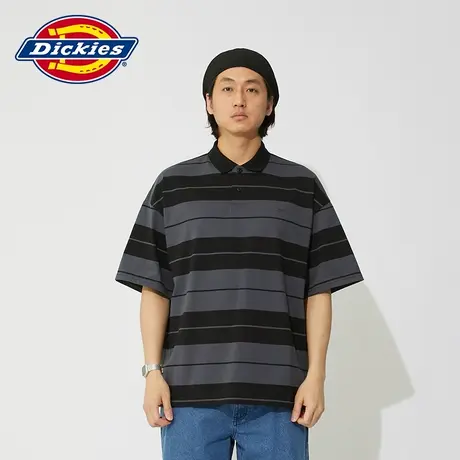Dickies 24春夏新款重磅棉材质宽松条纹翻领短袖Polo衫图片