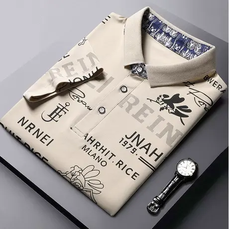 夏季韩版潮流男装衬衫领POLO衫修身翻领纯棉短袖T恤男士半袖上衣t商品大图