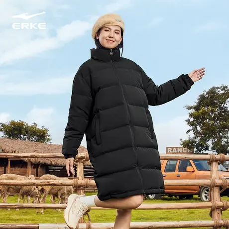 鸿星尔克长款羽绒服冬季女子中长款保暖时尚立领羽绒衣外套大衣女商品大图